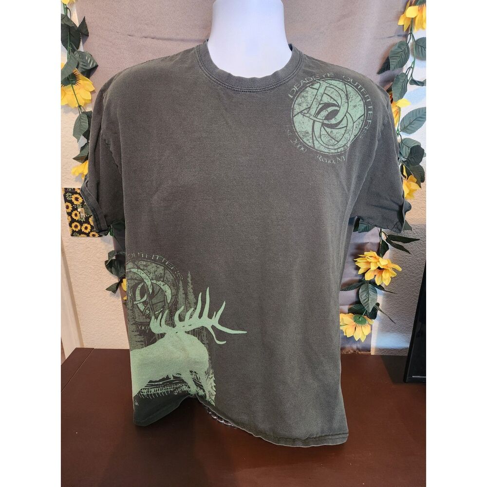 Deadeye Outfitters Reno Nevada T-Shirt Men's Size L Olive Green Elk Wildlife